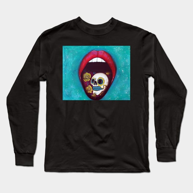 Mouth Full Of Sugar Skull Long Sleeve T-Shirt by barbosaart